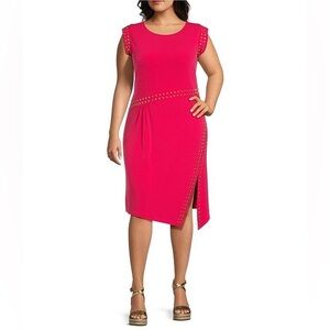 MICHAEL KORS NWT Sleeveless Astor Studded Front Slit Sheath Dress - Red Size 2X